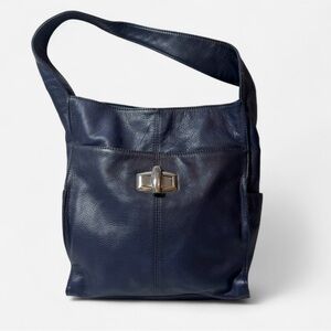 B. Makowsky Navy Blue Leather Shoulder Bag
